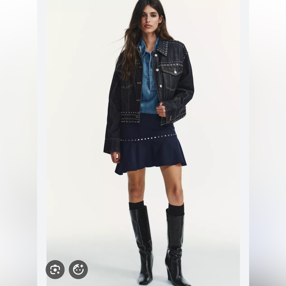 NWT Zara Asymmetrical Navy Blue Stud Ruffle Mini Skirt